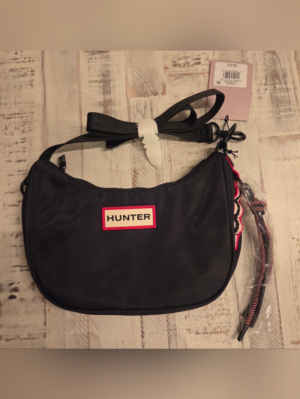 Hunter Black Crossbody Bag with Pink Trim